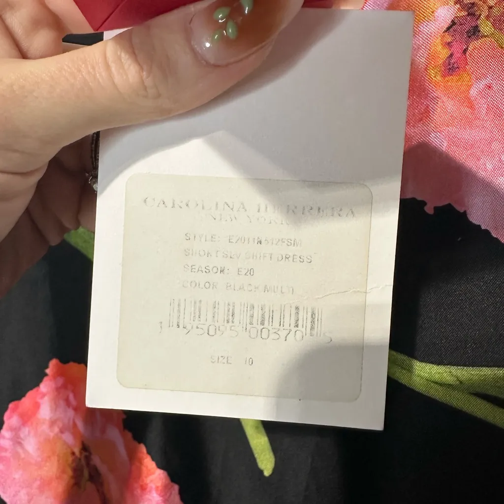 Carolina Herrera short sleeve shift dress black multi floral mini NEW small S20 - Image 13