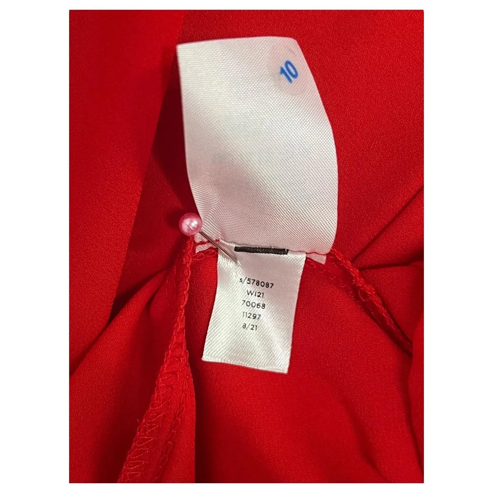 LOFT Blouse Womens Small Red Ruffle Peplum Long Sleeve Top Keyhole Holiday Sheer - Image 8