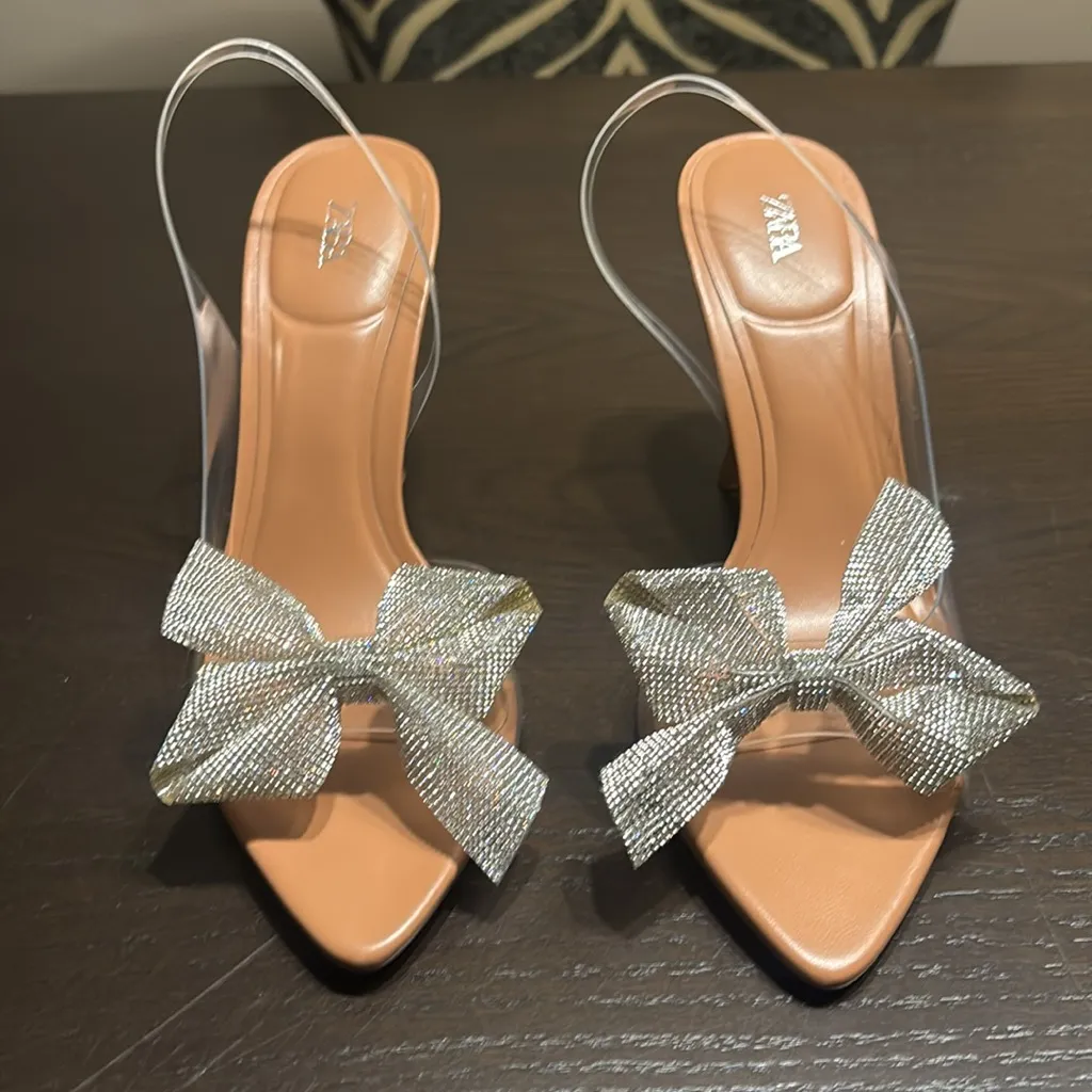 Zara Nude Clear Bow Heels - Image 9