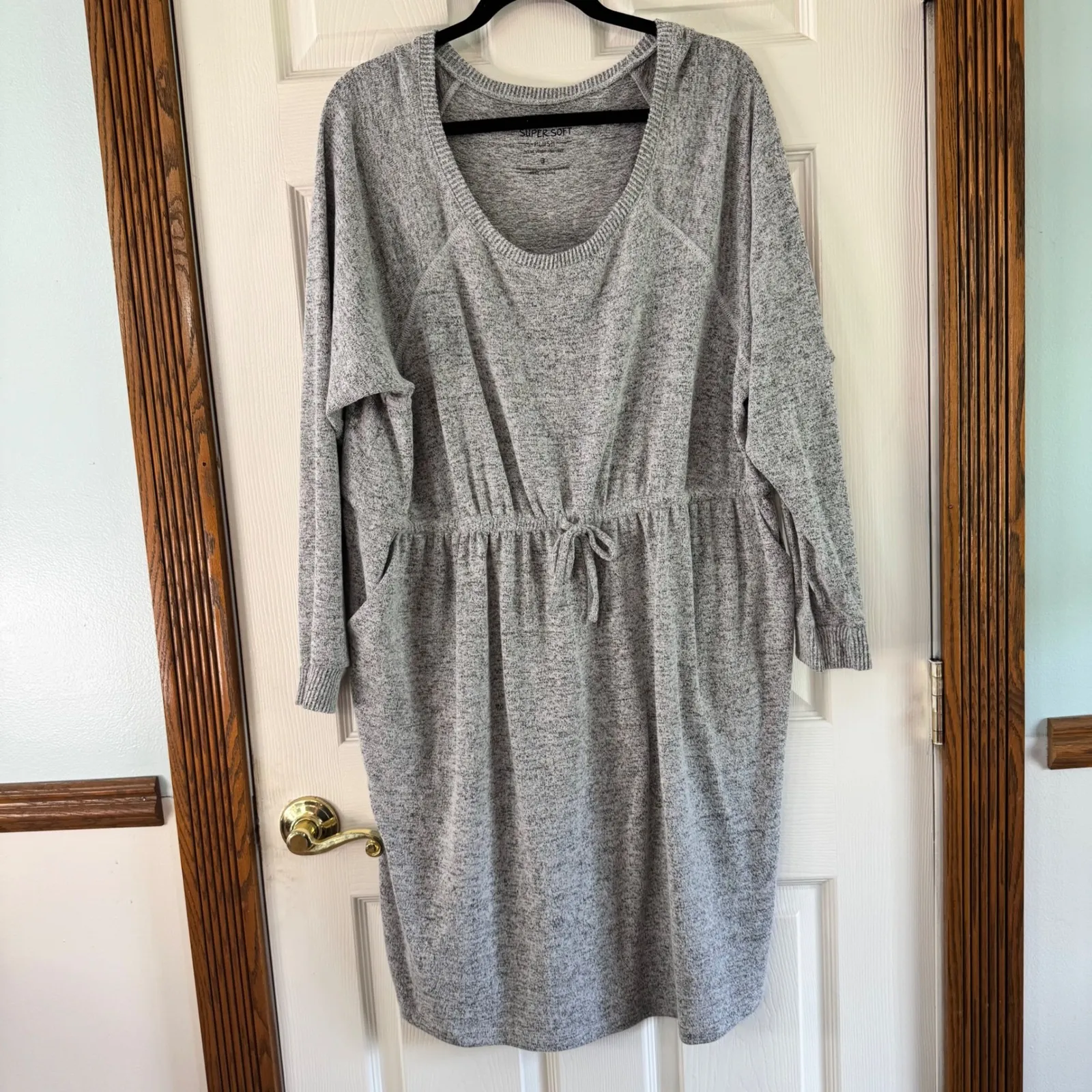 Torrid Super‎ Soft Plush Dress Gray Long Sleeve Drawstring Pockets Plus Size 3 - Image 6