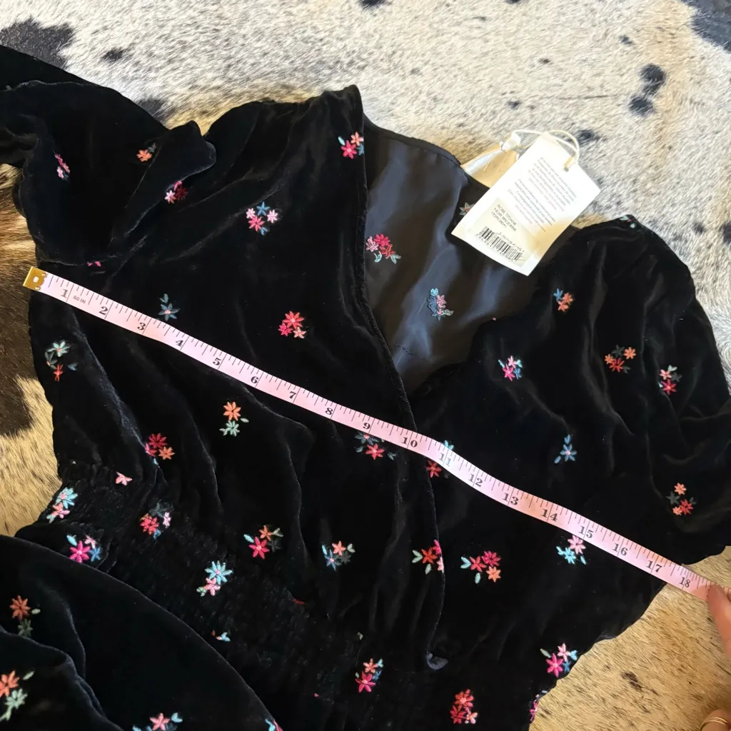 SEZANE Velvet Titiane Dress Midi Floral Embroidered In Noir Broderie Size 34 NWT - Image 10