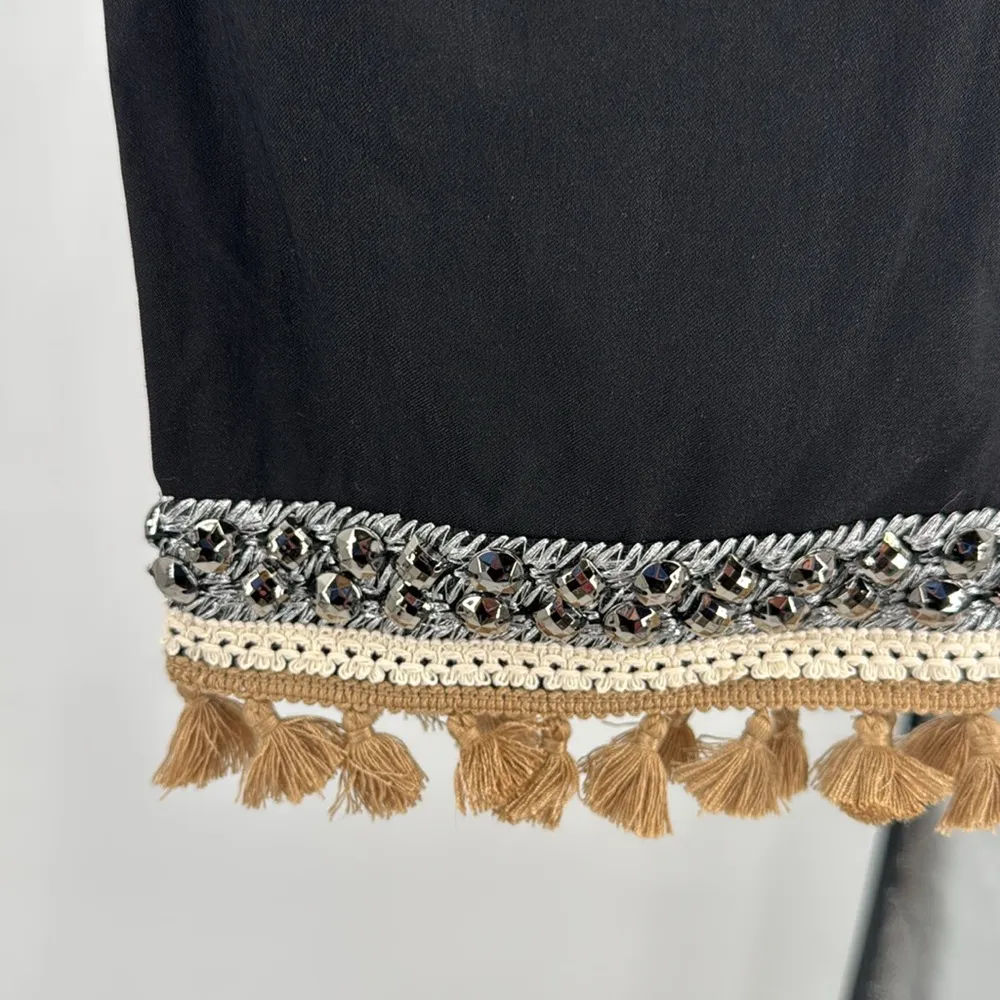 Chico's Black So Slimming Pants L tassel beaded embellished cropped pull on 12 - Image 8