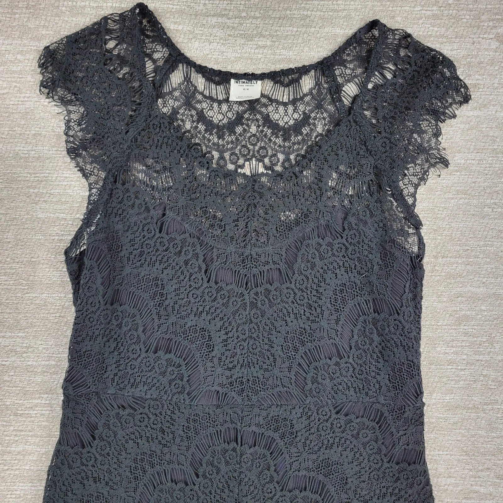 Intimately Free People Lace Slip Dress Womens Medium Black Sexy Sheer Bodycon - Image 7