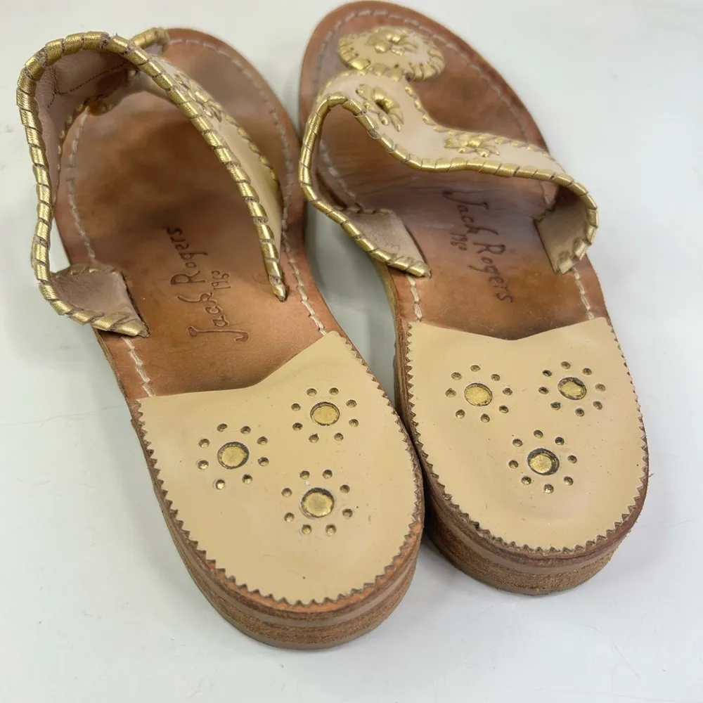 Jack Rogers Womens 7 Westport Navajo Glazed Biscuit Gold Flats Whipstitch sandal - Image 8