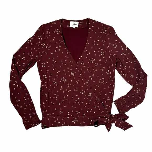 Sezane Ella Blouse Burgundy Red Floral Wrap Blouse Size EU 44/US 12 - Image 2