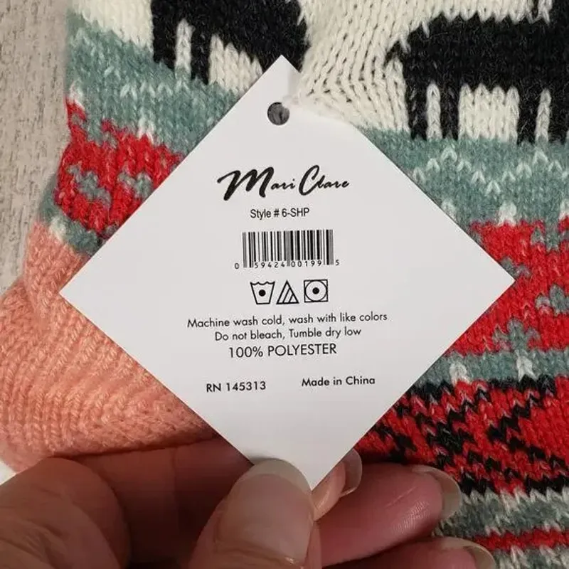 New Set of 3 Mari Clare SHERPA Lined Reindeer No Slip Slipper Socks Women's - Image 5