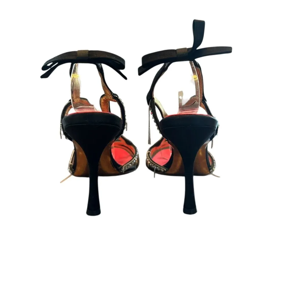 Christian Lacroix Black Silk Crystal Strappy Heels Size 36 Evening Sandals - Image 6