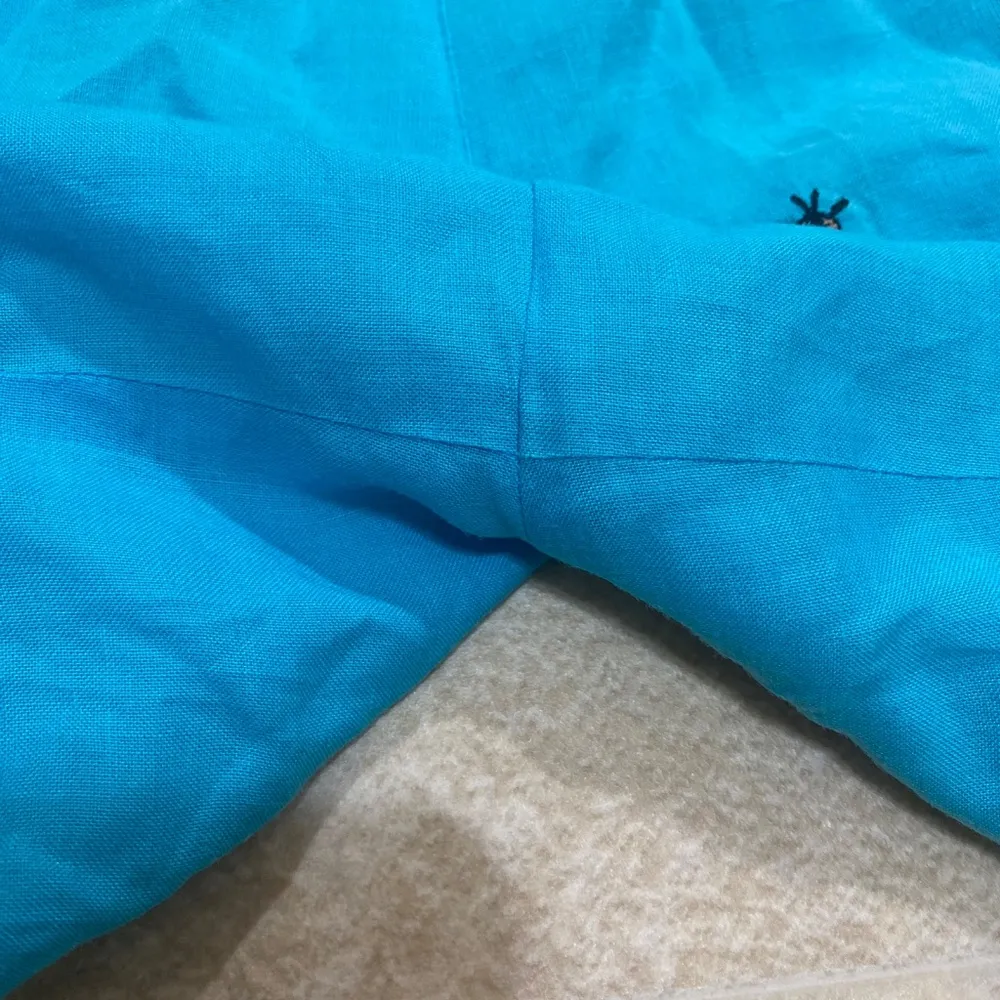 CJ Laing 10 blue 100% linen short dragonflies bees ladybugs summer Embroidery - Image 9