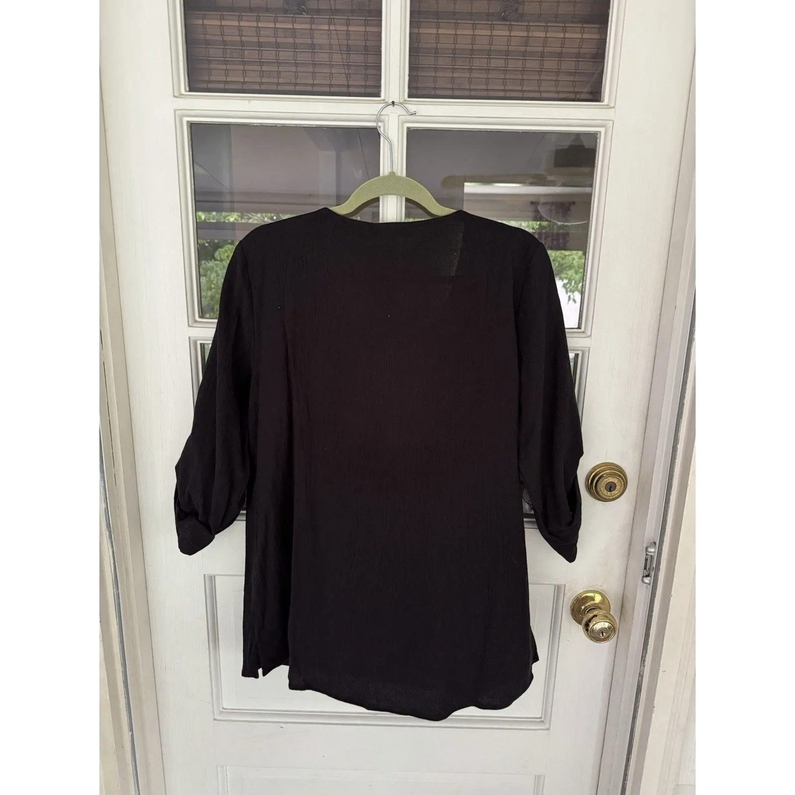 Susan Graver Women’s Tunic Blouse Black Sz M 100% cotton beaded roll tab - Image 7