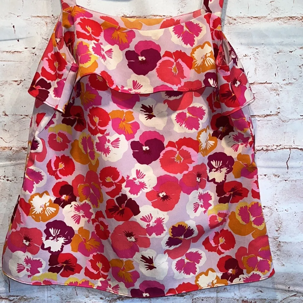 Cabi 5602 small blouse tank footloose cami pansies ruffle floral pink - Image 3