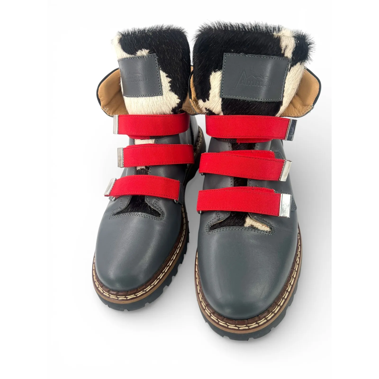 New Ammann Lavin 8.5 boot Grey leather red cowhide lambs fur Luxury Designer Gray - Image 6