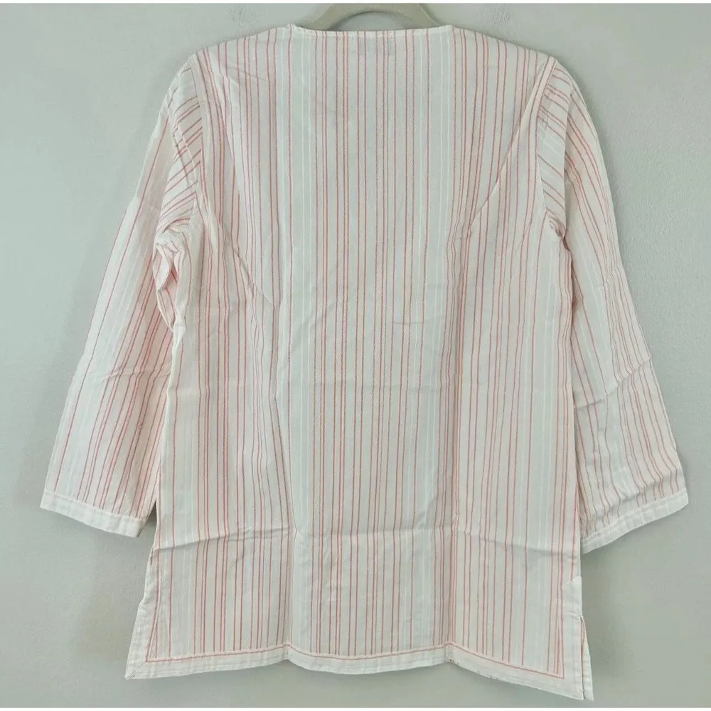UNTUCKIT Durfort Top Size 14 White Pink NWT Striped Blouse Cotton Preppy Shirt - Image 2