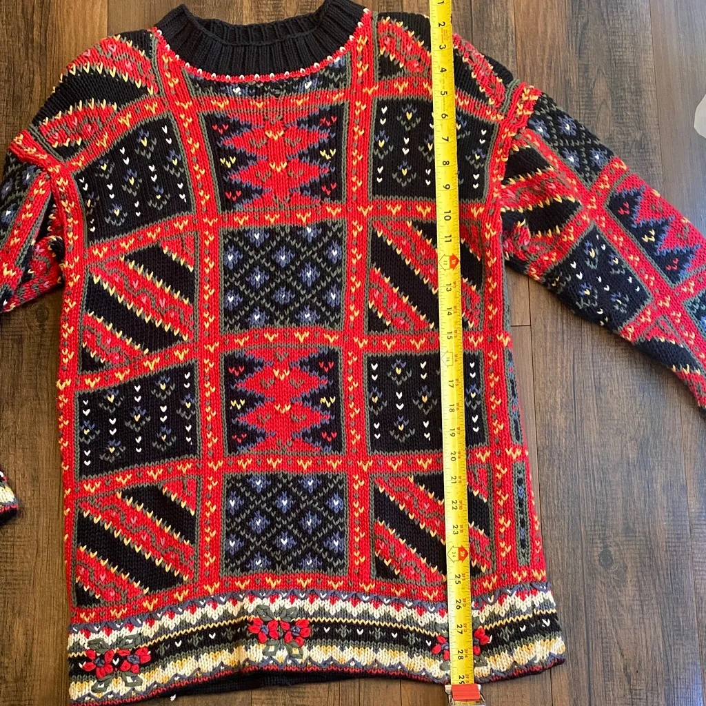 Vintage Margules knitted by hand Geometric Pattern Sweater Red Size M - Image 8