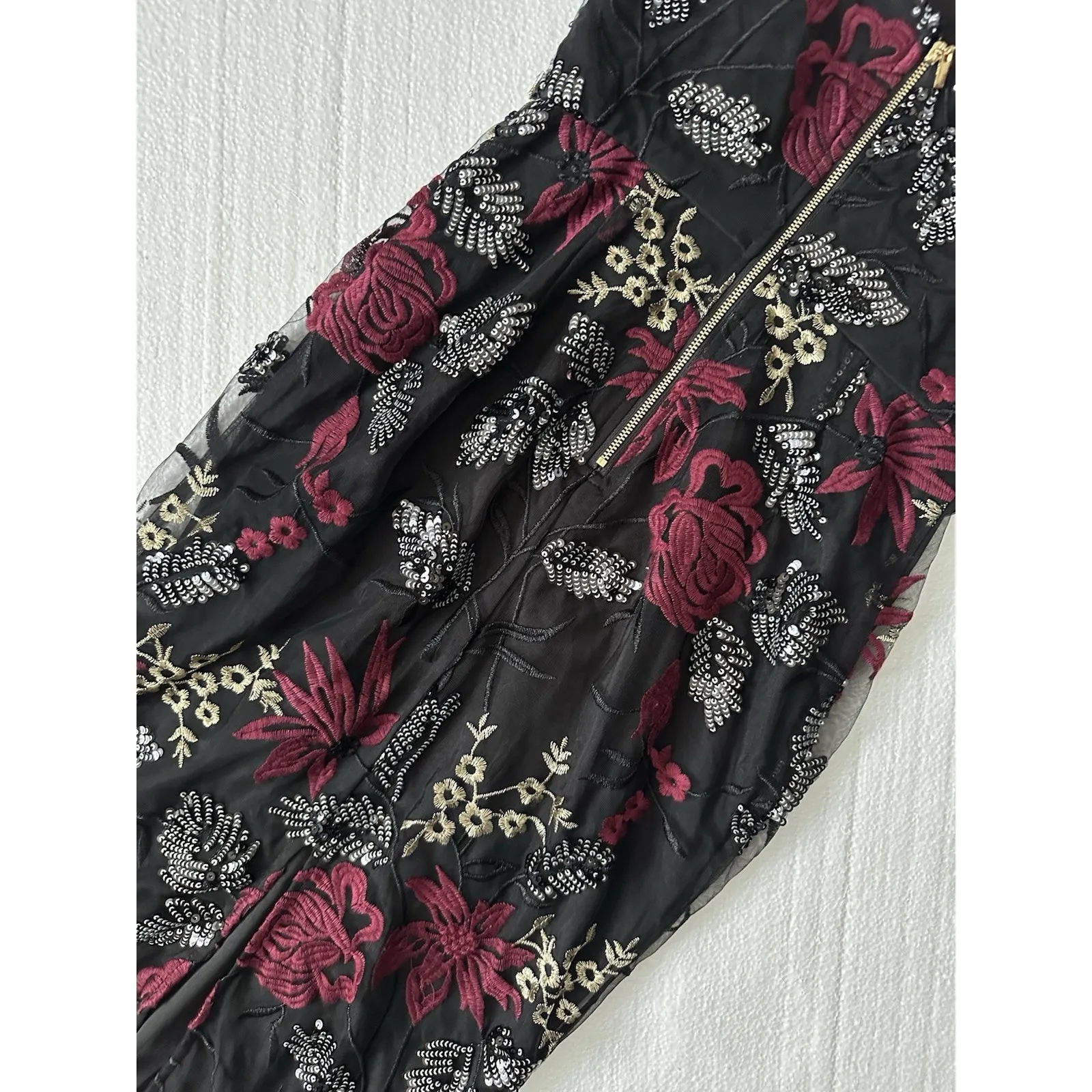 Retro Floral Beaded Dress XS Cocktail‎ Black Sequin Dark Whimsigoth Hoco Holiday - Image 8