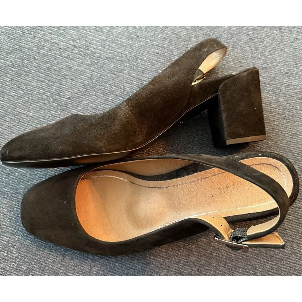Vionic  Nareen Pumps US 9 Black Suede Slingback Block Heel Shoes Holiday Formal - Image 5