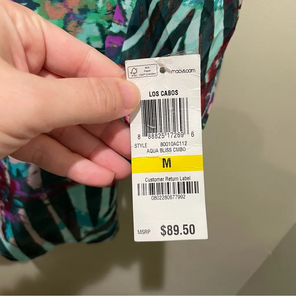 Thalia Sodi Tropical Floral Sheer Sleeve Belted Romper Aqua Bliss Womens Medium - Image 9