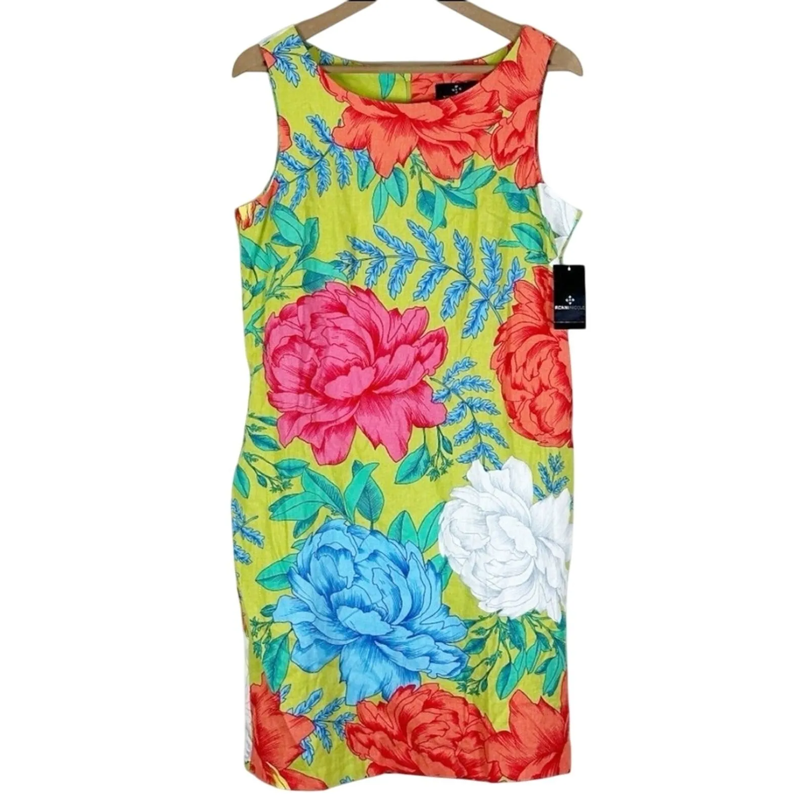 NWT Ronnie Nicole Linen Floral Sleeveless Shift Dress Size 10 Multicolor Coastal - Image 2