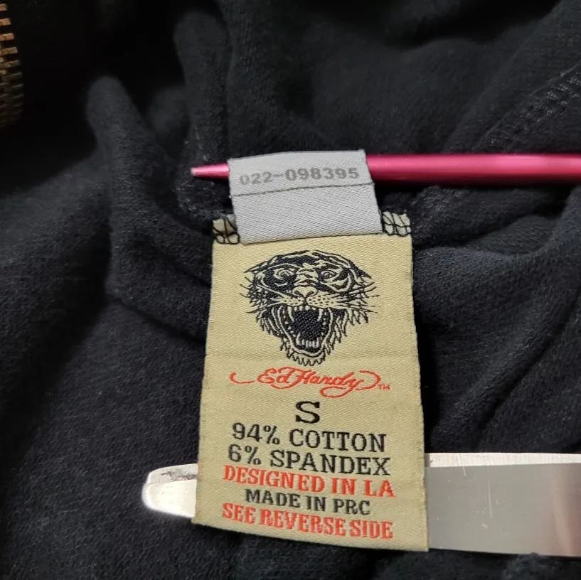 Y2k Vintage Ed Hardy Sweatshirt Small Zip Up Hoodie NYC Skull Eagle Snake Fading Faded Discoloration - Image 15