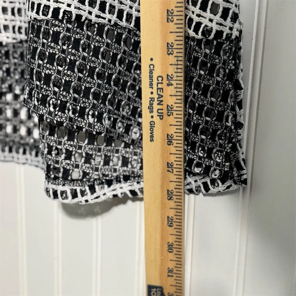 Ali Miles Black White Mesh Crochet Cowl Neck Tunic Artsy Lagenlook Oversized Top Size L - Image 6