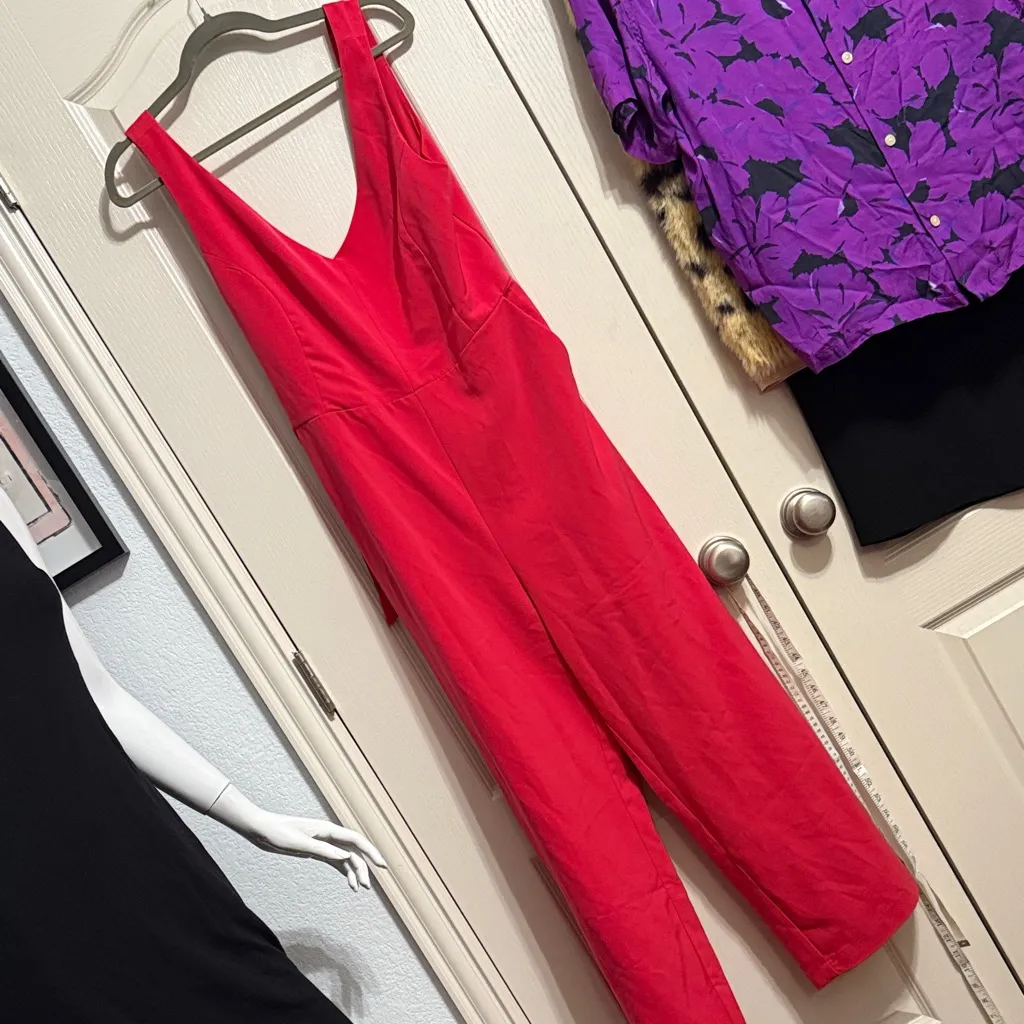 NWT Melloday Red Tie Back Wide Leg Cropped Jumpsuit Minimalist Summer Resort - Image 2