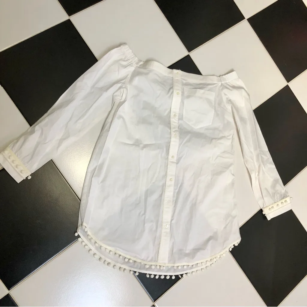 Derek Lam 10 Crosby Poplin Tunic Off The Shoulder Shirt Pom Pom Trim Classic sz8 - Image 8