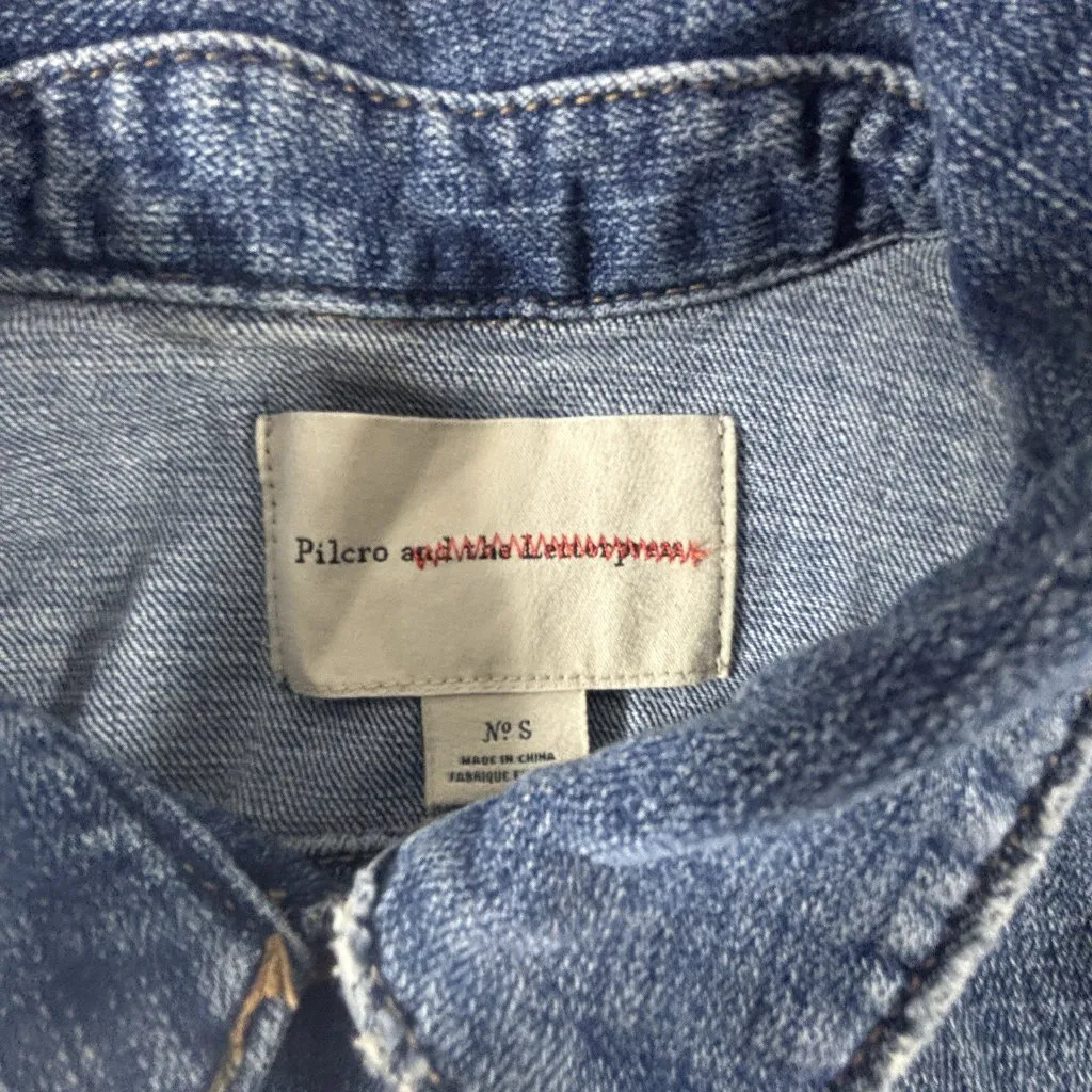 Anthropologie Pilcro Letterpress Women's Sm Denim Jean Jacket Tie Back Blue Wash - Image 13