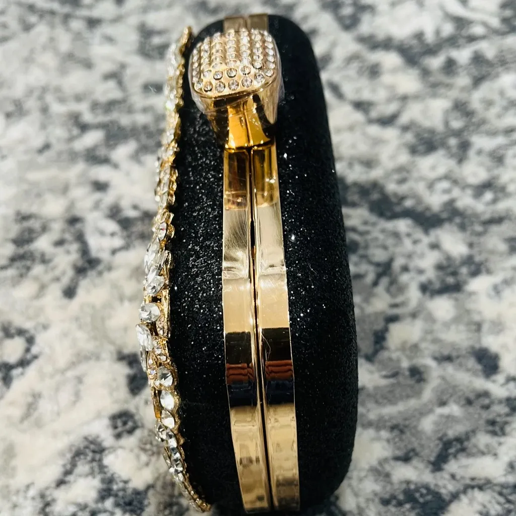 BLACK AND GOLD CRYSTAL DIAMOND EVENING CLUTCH BAG - Image 8