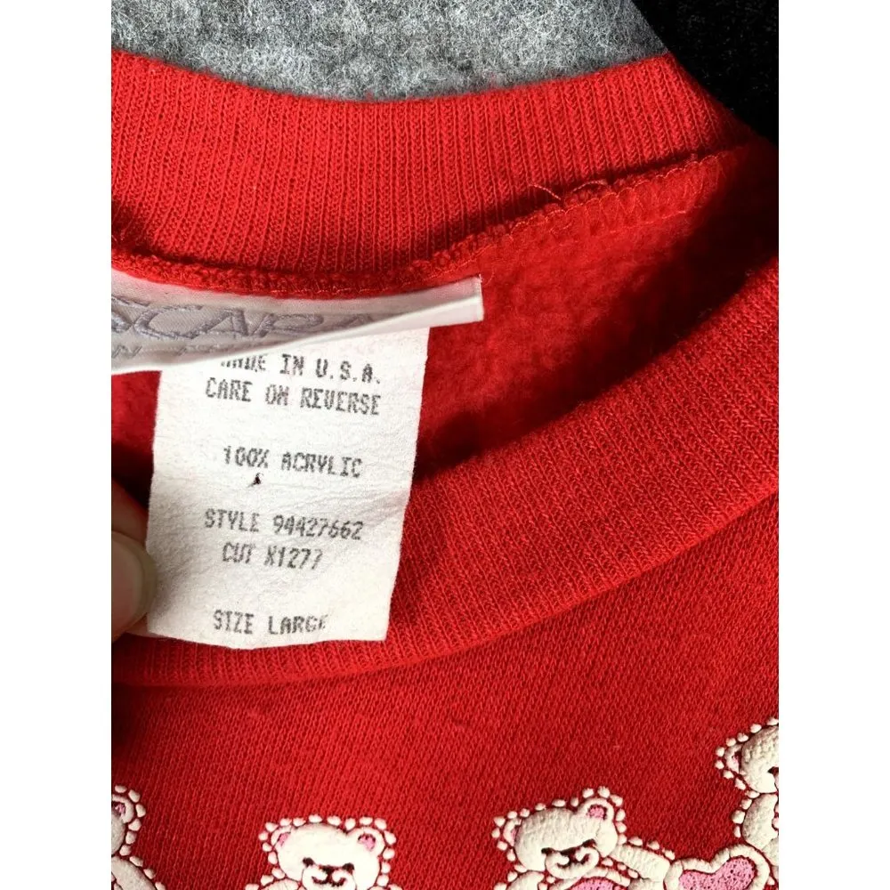 Vintage Scarab Fairy Kei TEDDY BEARS Large Sweatshirt 80s 90s USA Red Doubleside - Image 8