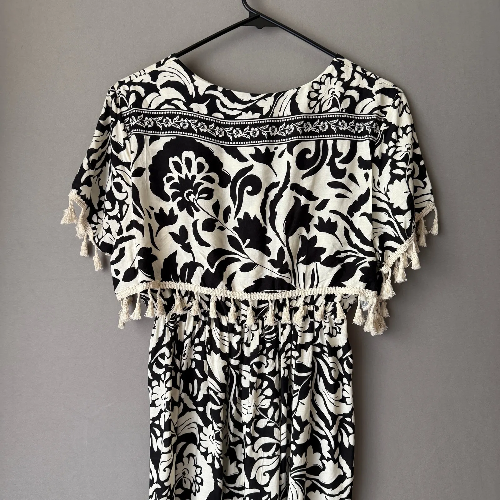 Boho sz M‎ brown cream tassel mini sun dress Size M - Image 2