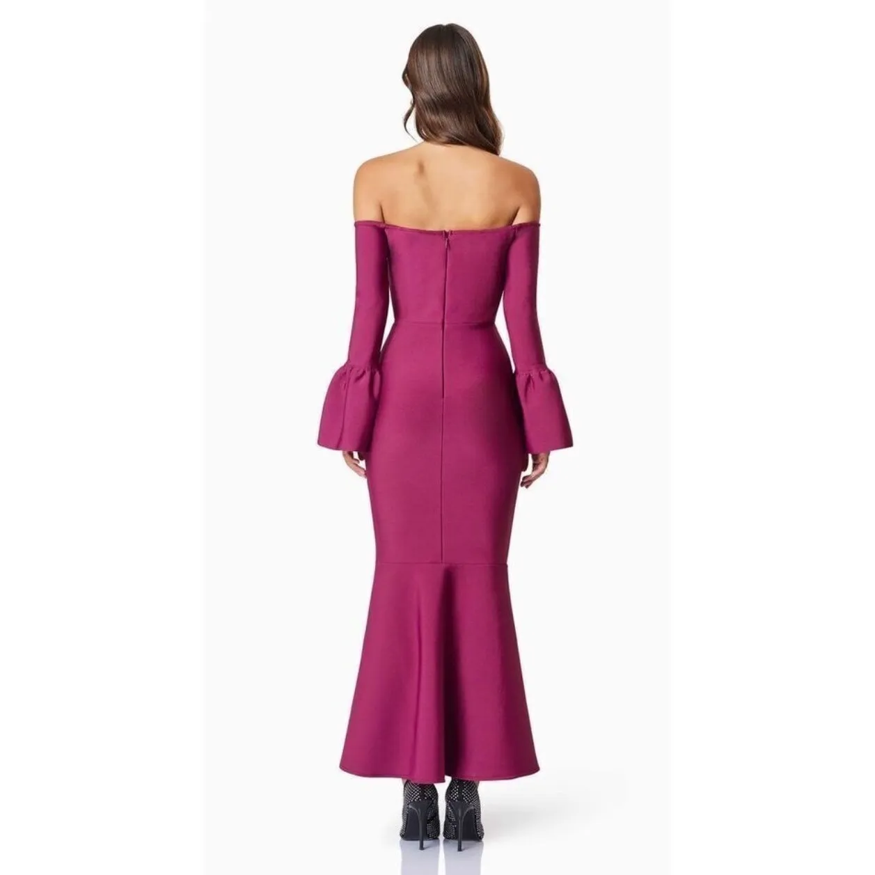 NWT Elliatt  Ella Off-Shoulder Bell Sleeve Gown‎ in Wine Sz Small $230 - Image 3