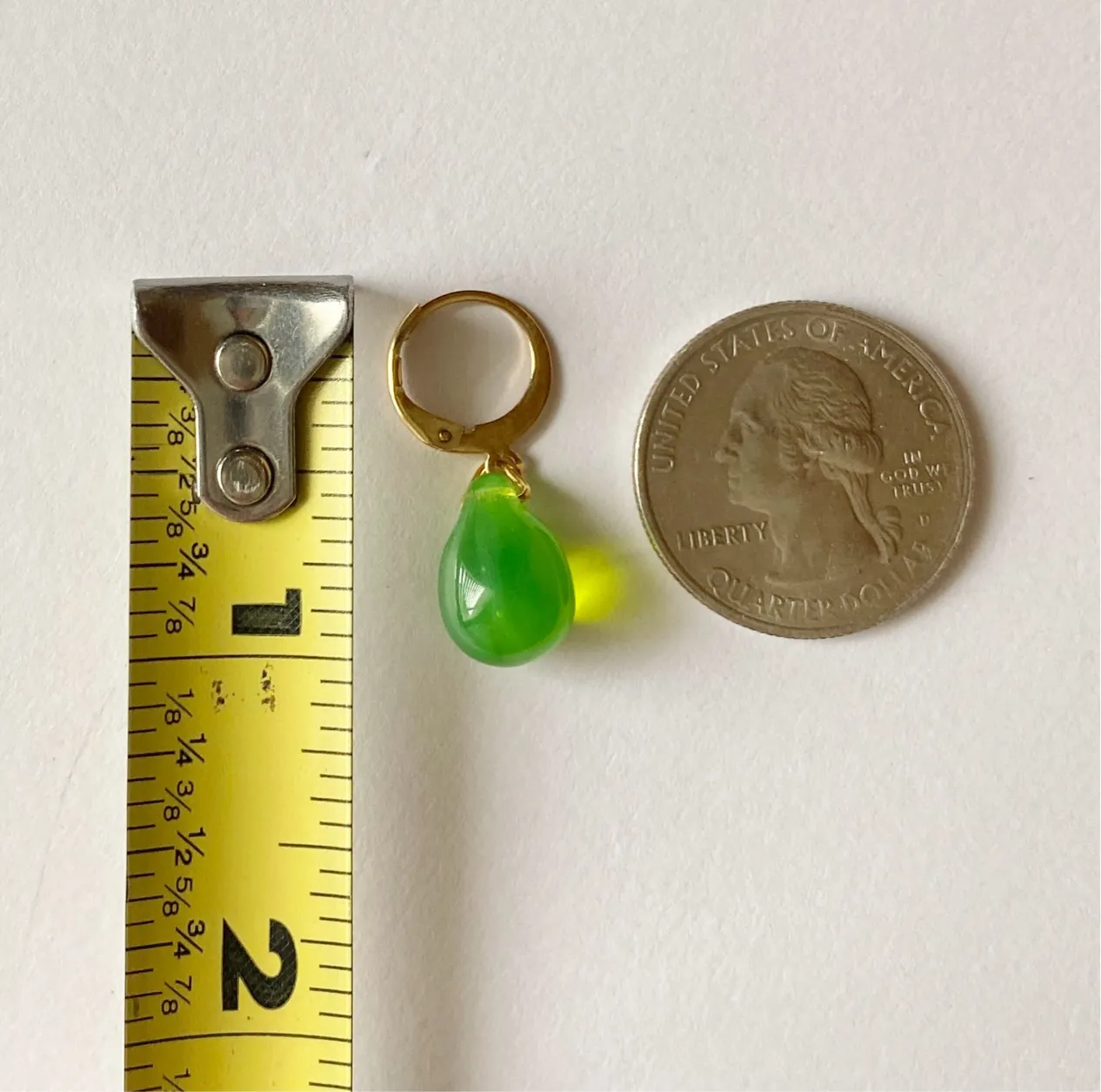 Handmade green opal teardrop Czech glass simple minimalist earrings💚 - Image 7