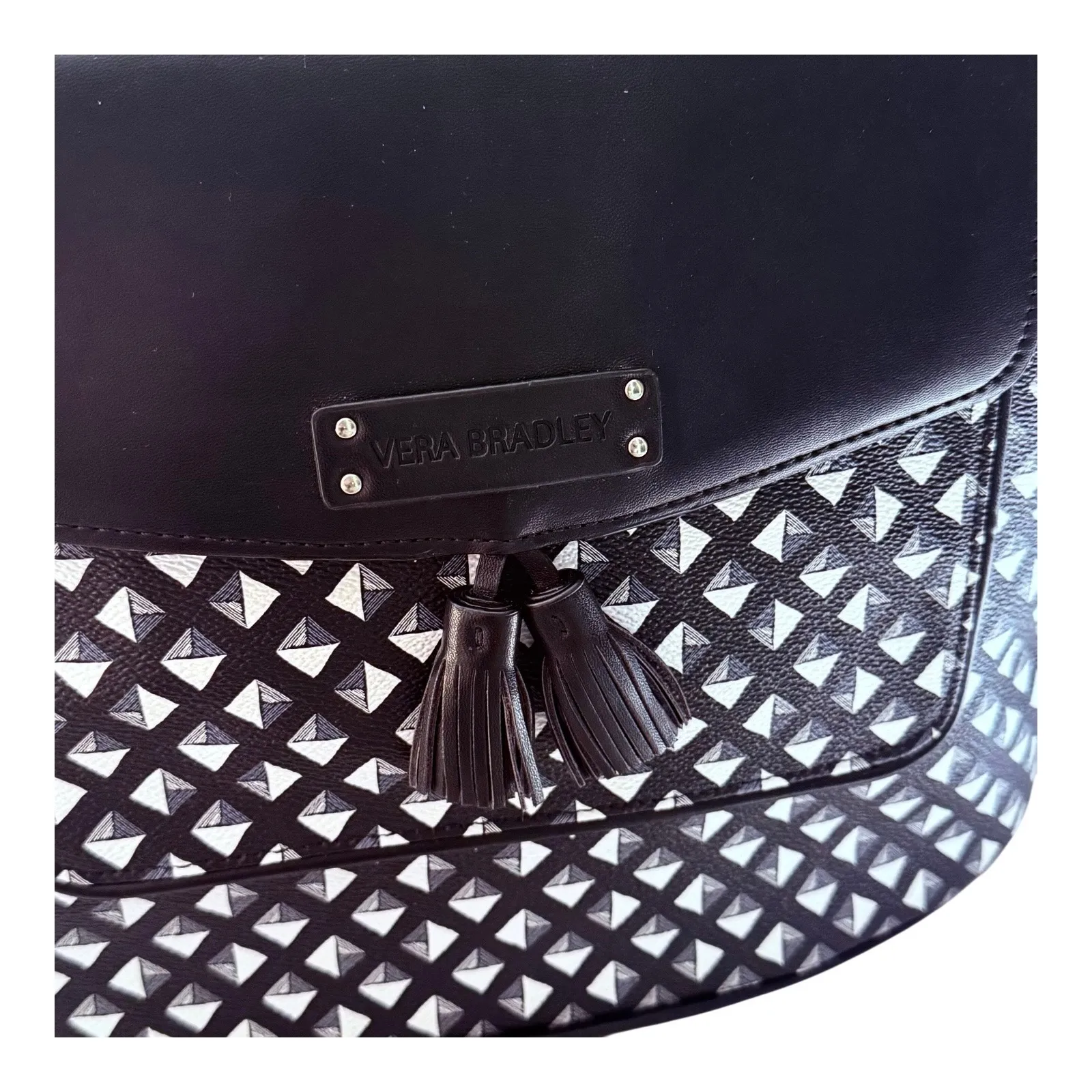 Vera Bradley TASSEL TOTE HANDBAG Crossbody Purse Vegan Leather Black White NWOT - Image 6