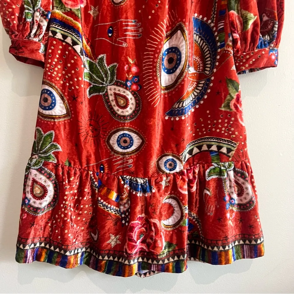 FARM Rio Mystic Red Velvet Midi Dress Size XS - Image 3