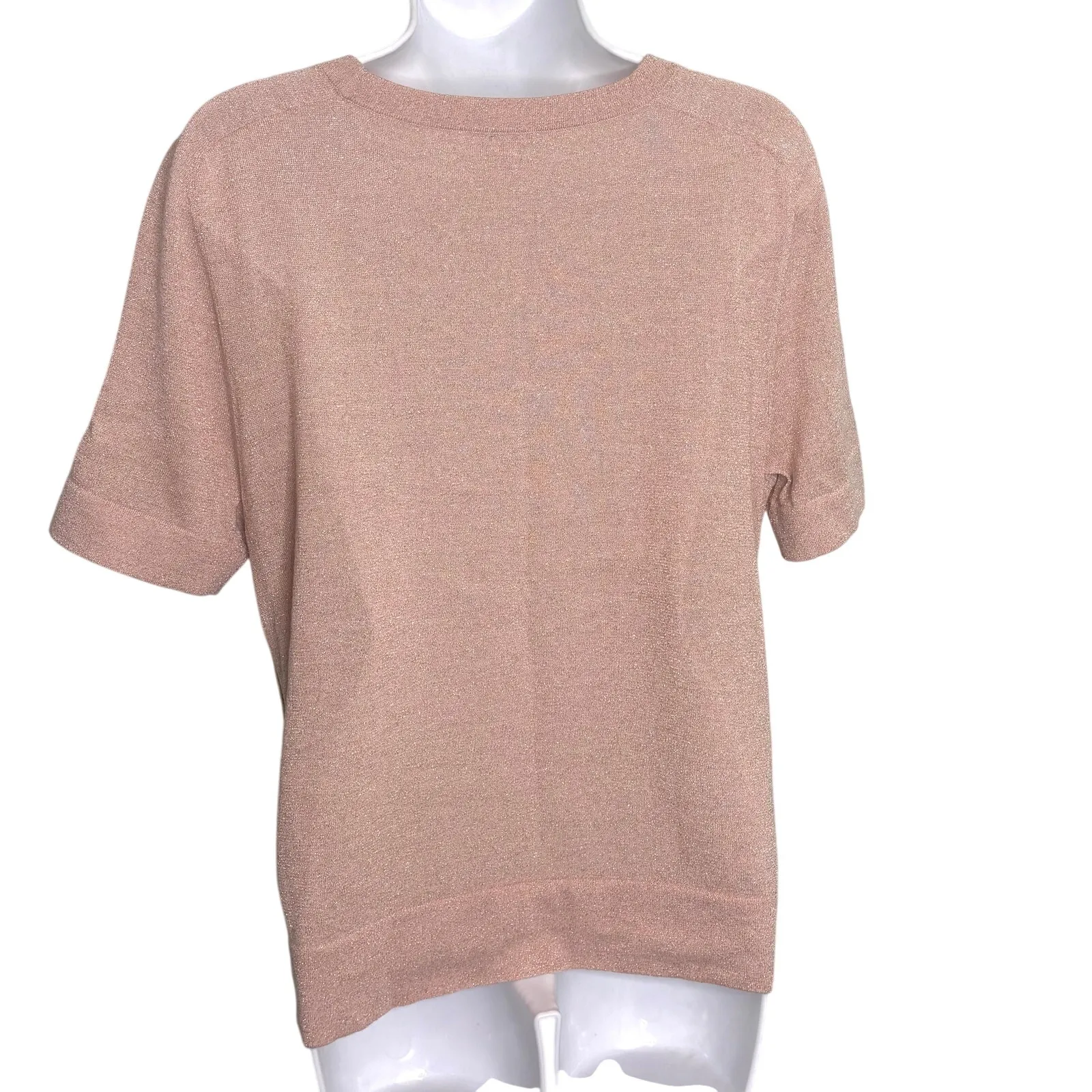 Akris Punto Lurex Knit Short Sleeve Metallic Rose, Blush Knit Top 10 - Image 7