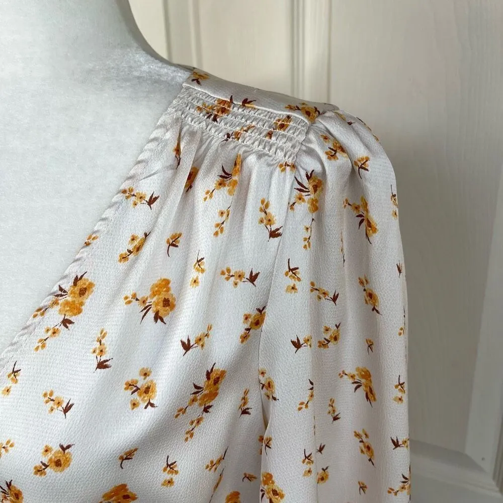 LUSH Floral Surplice Peplum Long Sleeve Blouse (Cream) - Small - Image 5