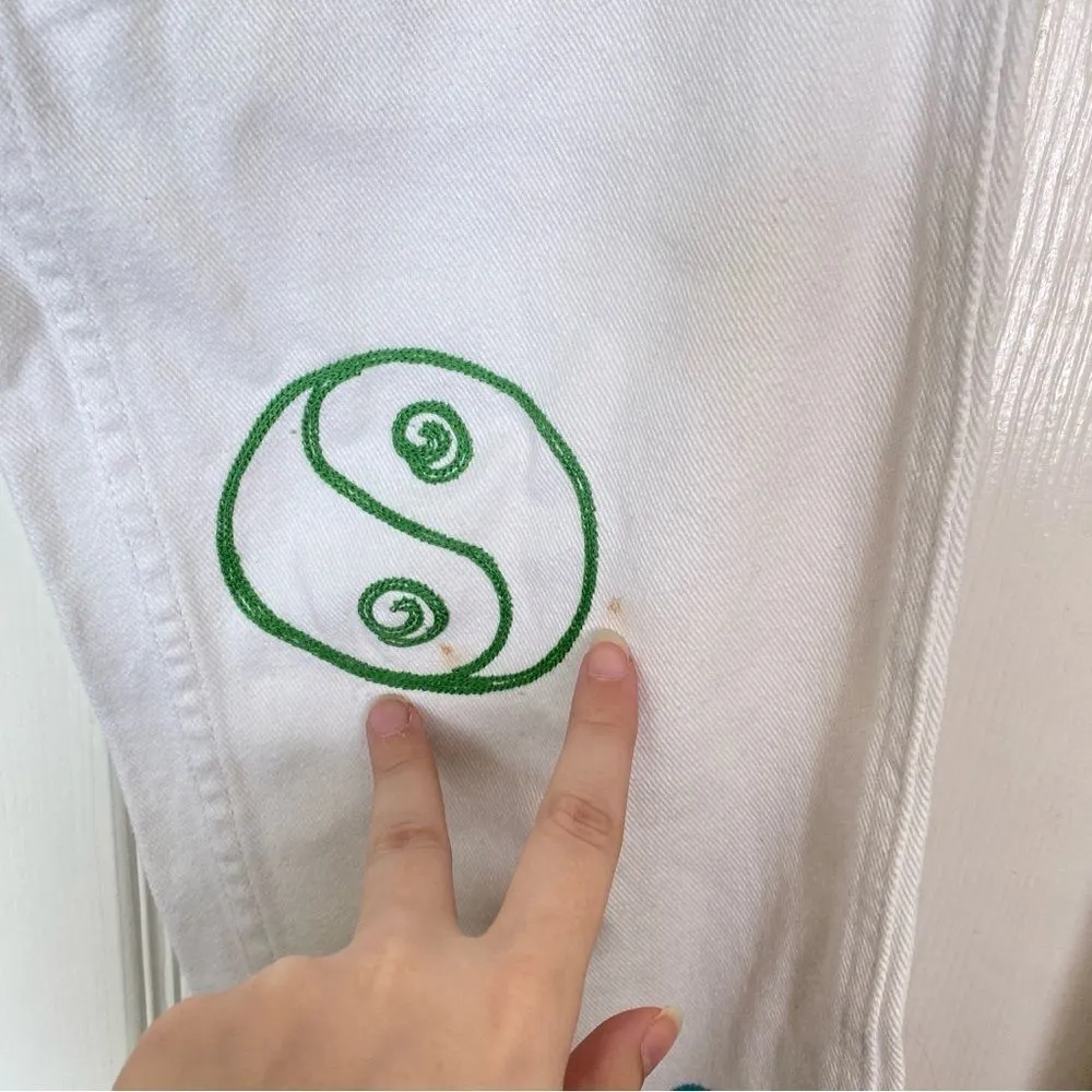 PACSUN Graphic Low Rise Carpenter Pants White Embroidered Size 24 - Image 7