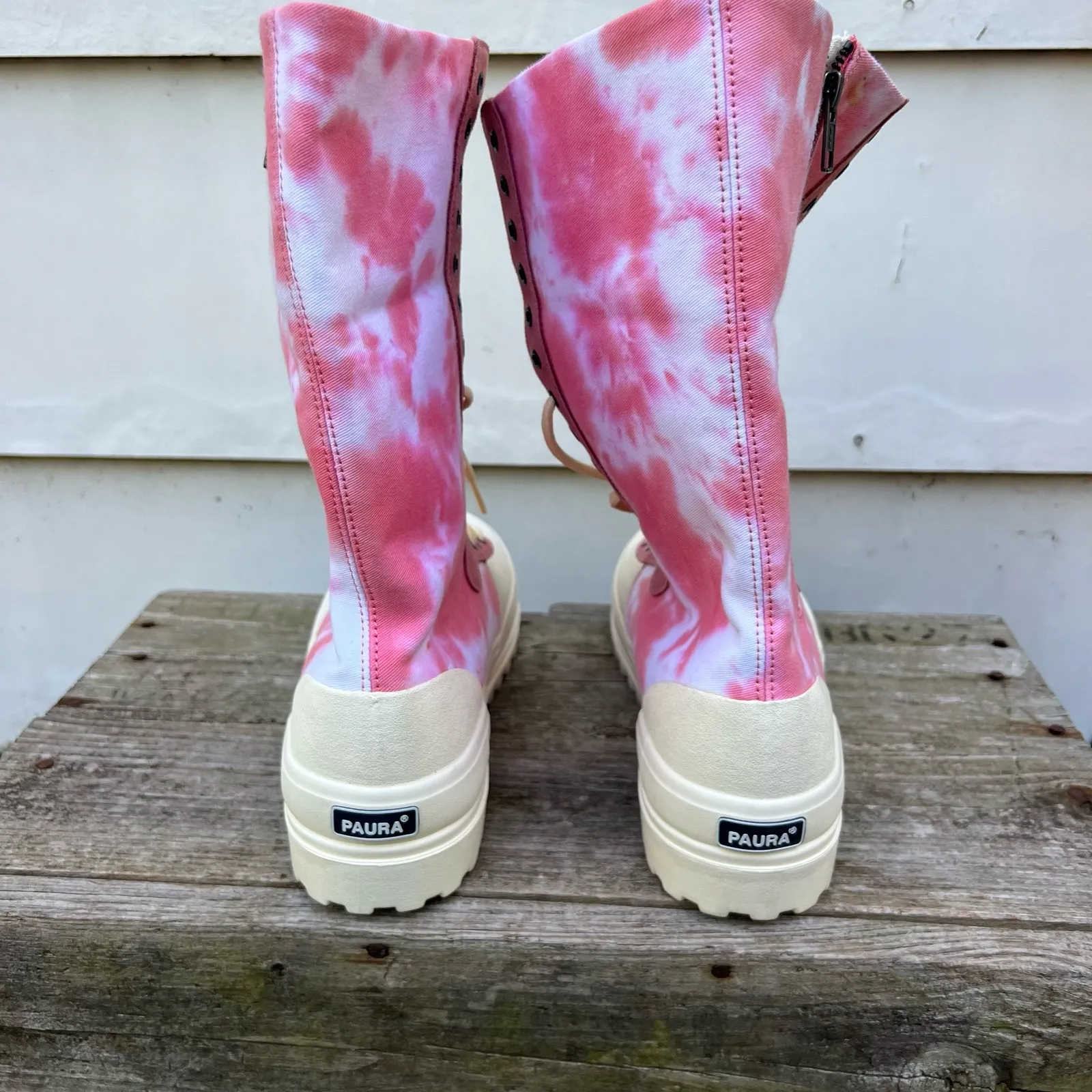 Superga Womens 2361 Tiedye Cotu Paura Red Coral / White ombat Boots W9 1/2/M8 - Image 6