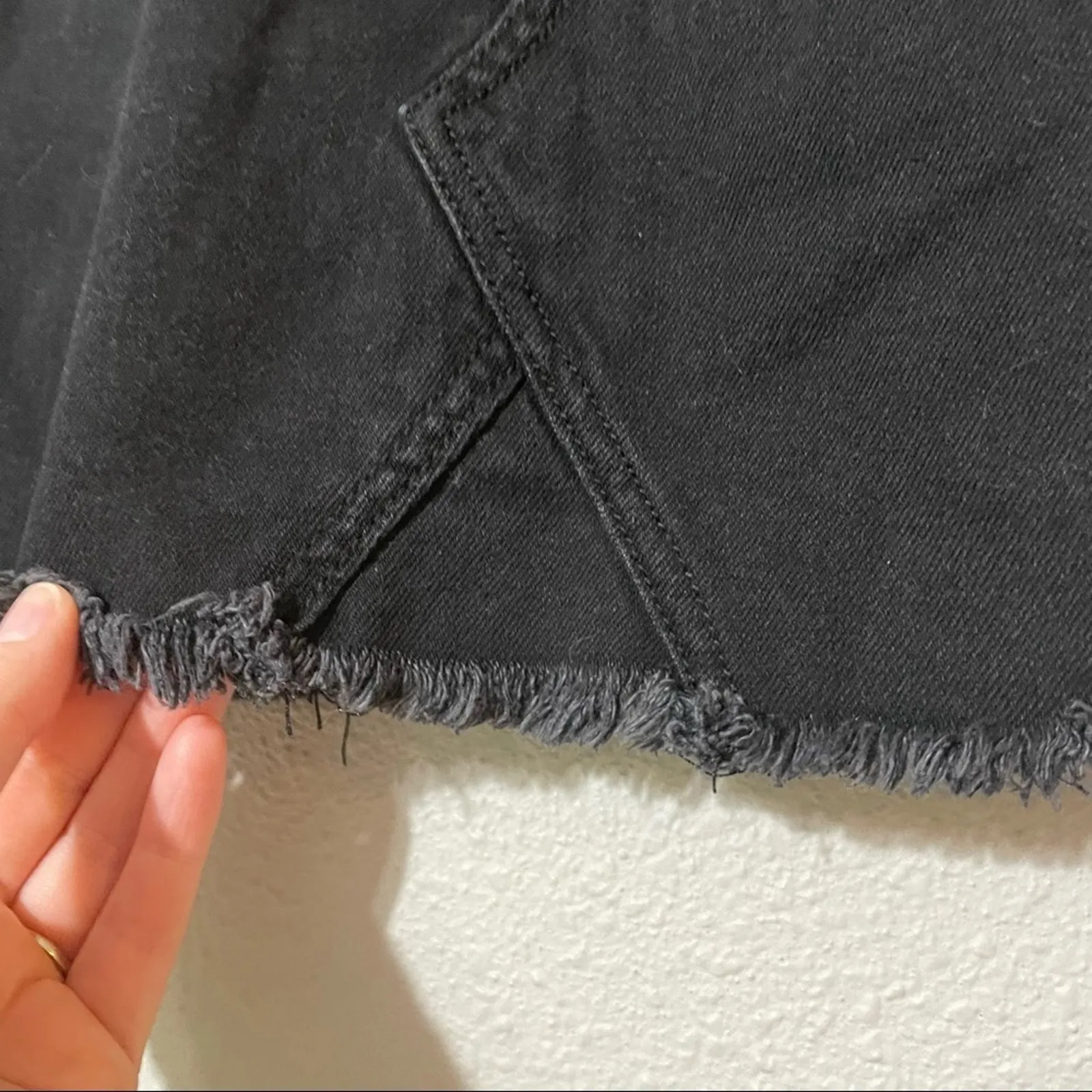 American Eagle Black Distressed Denim Cut Off Skirt 2 Button Fly - Image 3