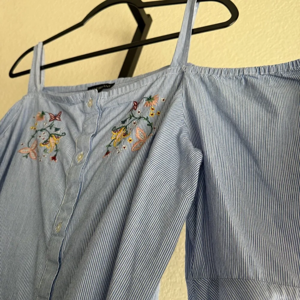 Boho Striped Off Shoulder Embroidered Cotton Beach Vacation Preppy Nautical Top - Image 4