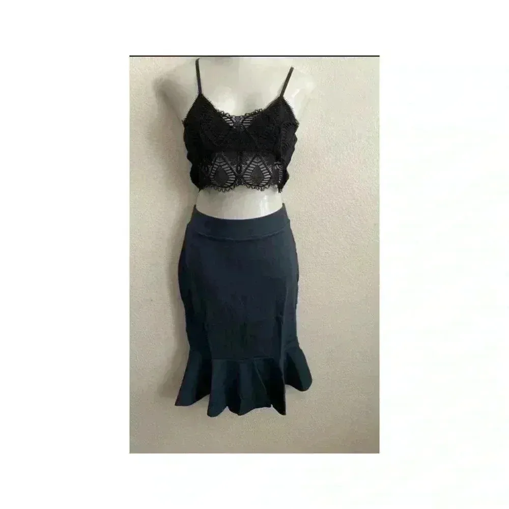 🆕Zenana Outfitters Hunter Green Mermaid-Hem Mid Skirt L🆕 - Image 5