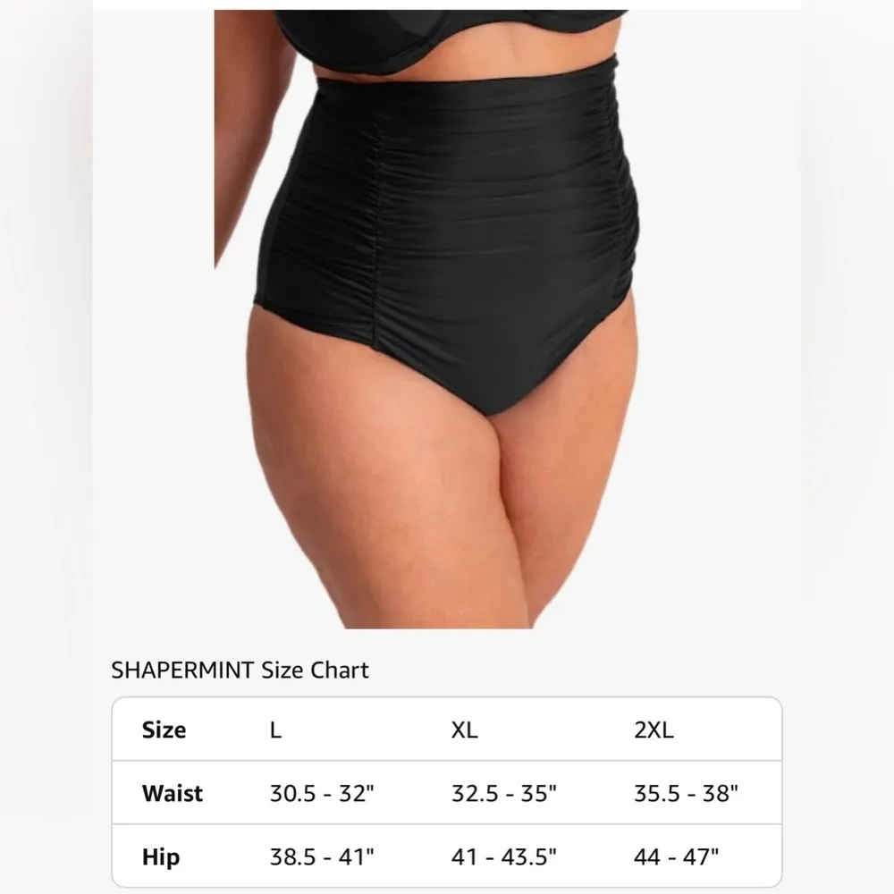 NEW SHAPERMINT Ruched High Waisted Bikini Bottom Swimsuit Tummy Control 2X Black Size XXL - Image 3