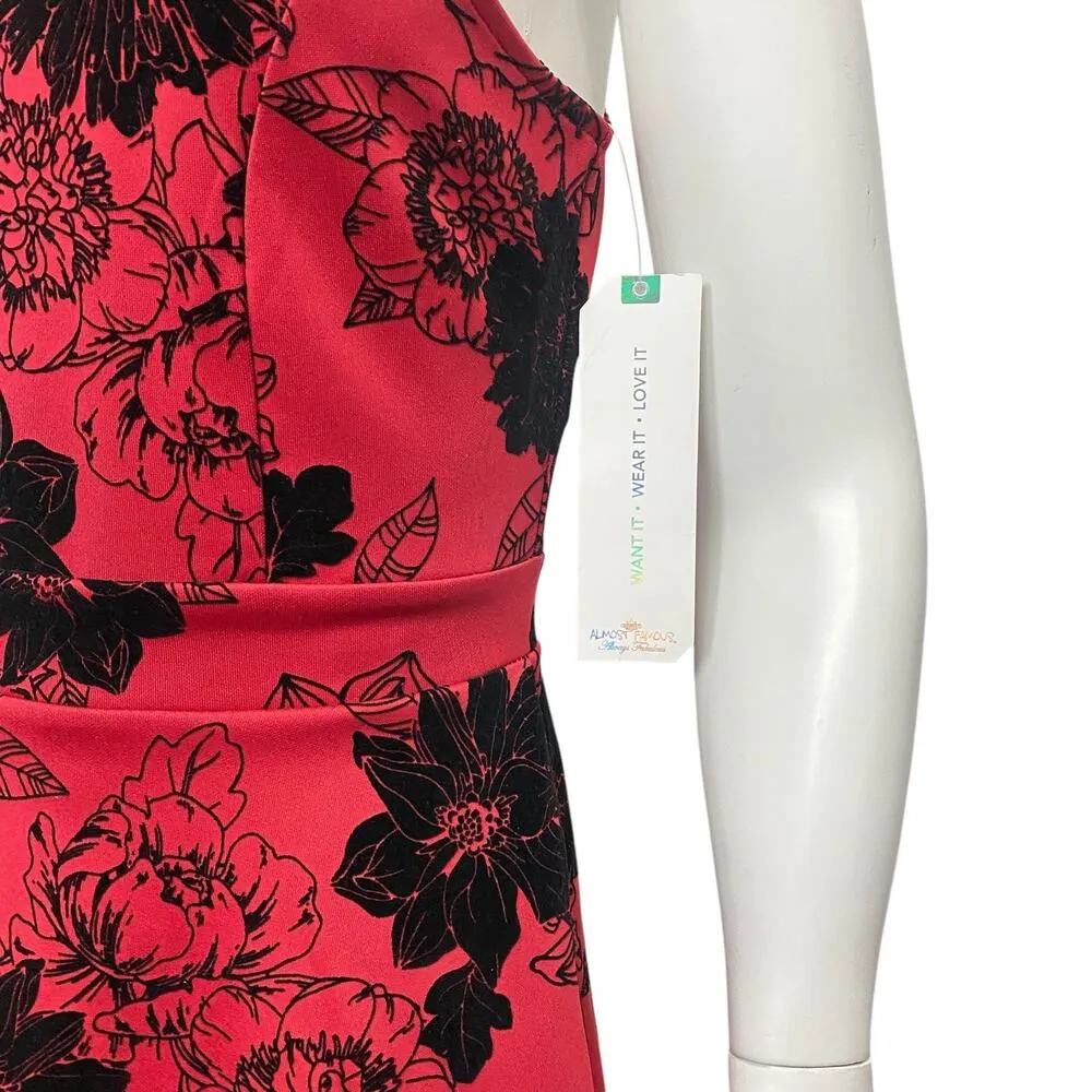 Red Black Med Dress Unlined Sleeveless Fit Flare Prom Hoco Wedding Party Dracula - Image 3