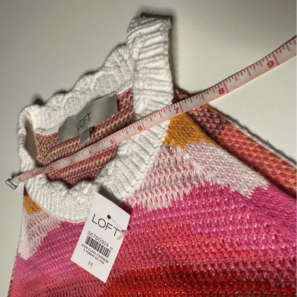 NWT LOFT WAVY TEXTURED KNIT HALTER MAXI DRESS PINK ORANGE WHITE BROWN RED SIZE M - Image 13