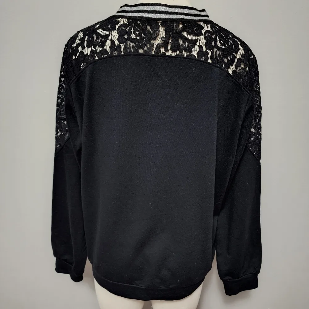 La Bellum Hillary Scott black lace contrast french terry sweatshirt size large - Image 5