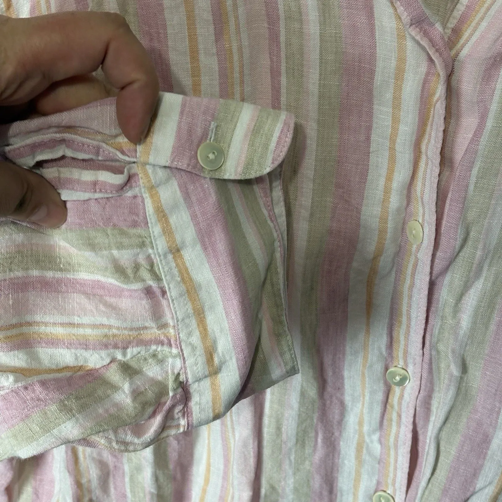 L.L. Bean Women's Linen Button Front Collared Blouse 3X Pink White Stripe Beachy - Image 4