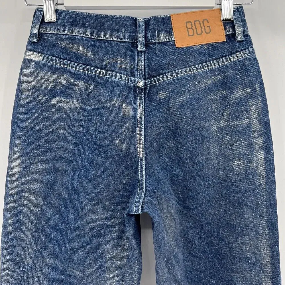BDG Urban Outfitters Straight‎ Leg Cowboy Jean Metallic Mid Rise Women's Size 25 - Image 6