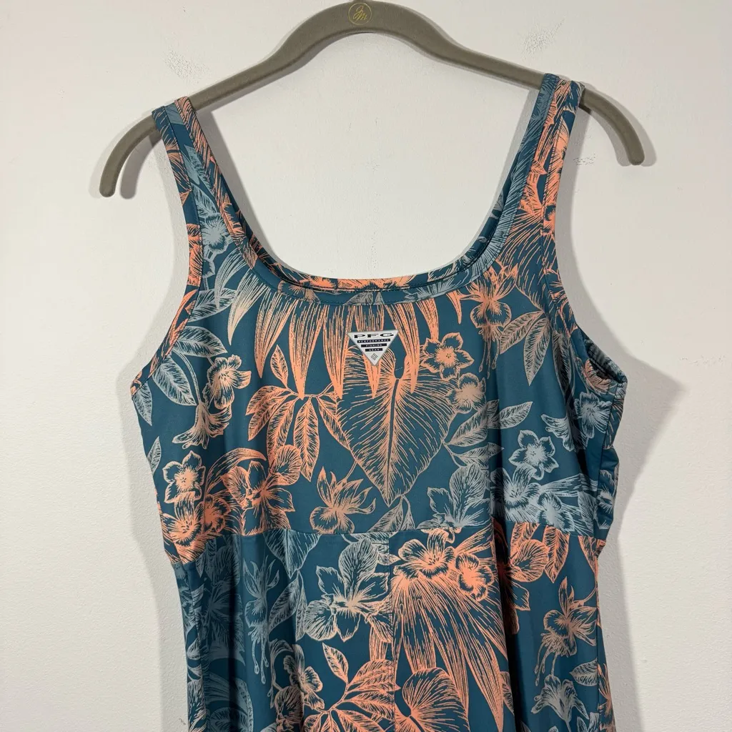 Columbia PFG Freezer III Dress Blue Teal Orange Tropical Floral Print Size M - Image 6