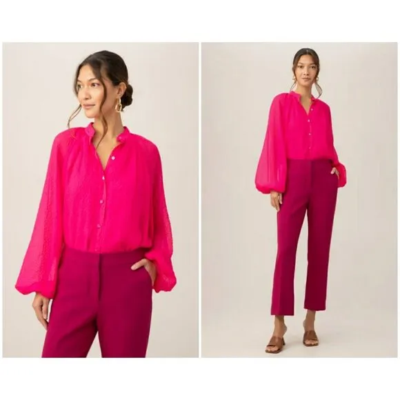 💕TRINA TURK💕 Strong Gauze Button-Up Top ~ Radio City Rose Medium NWOT - Image 2