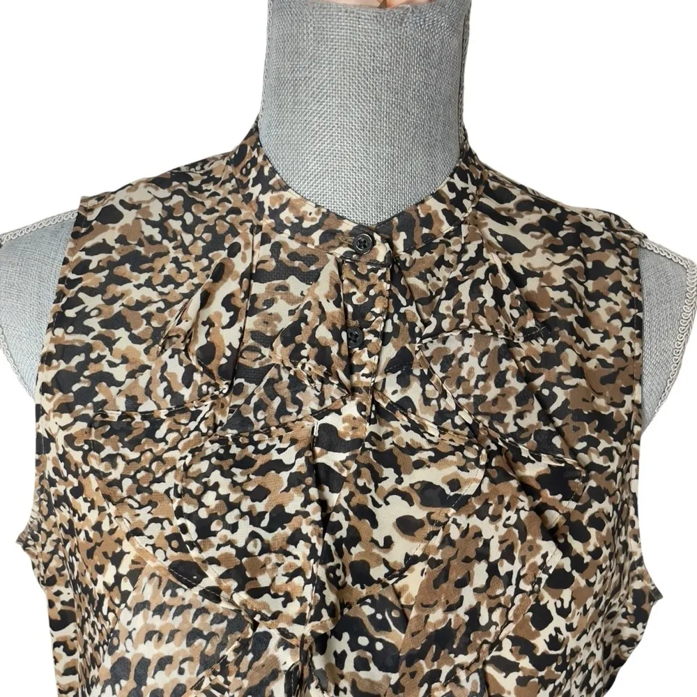 RALPH LAUREN Leopard Black Brown Animal Print Ruffle Sleeveless Shirt Top 12 - Image 9