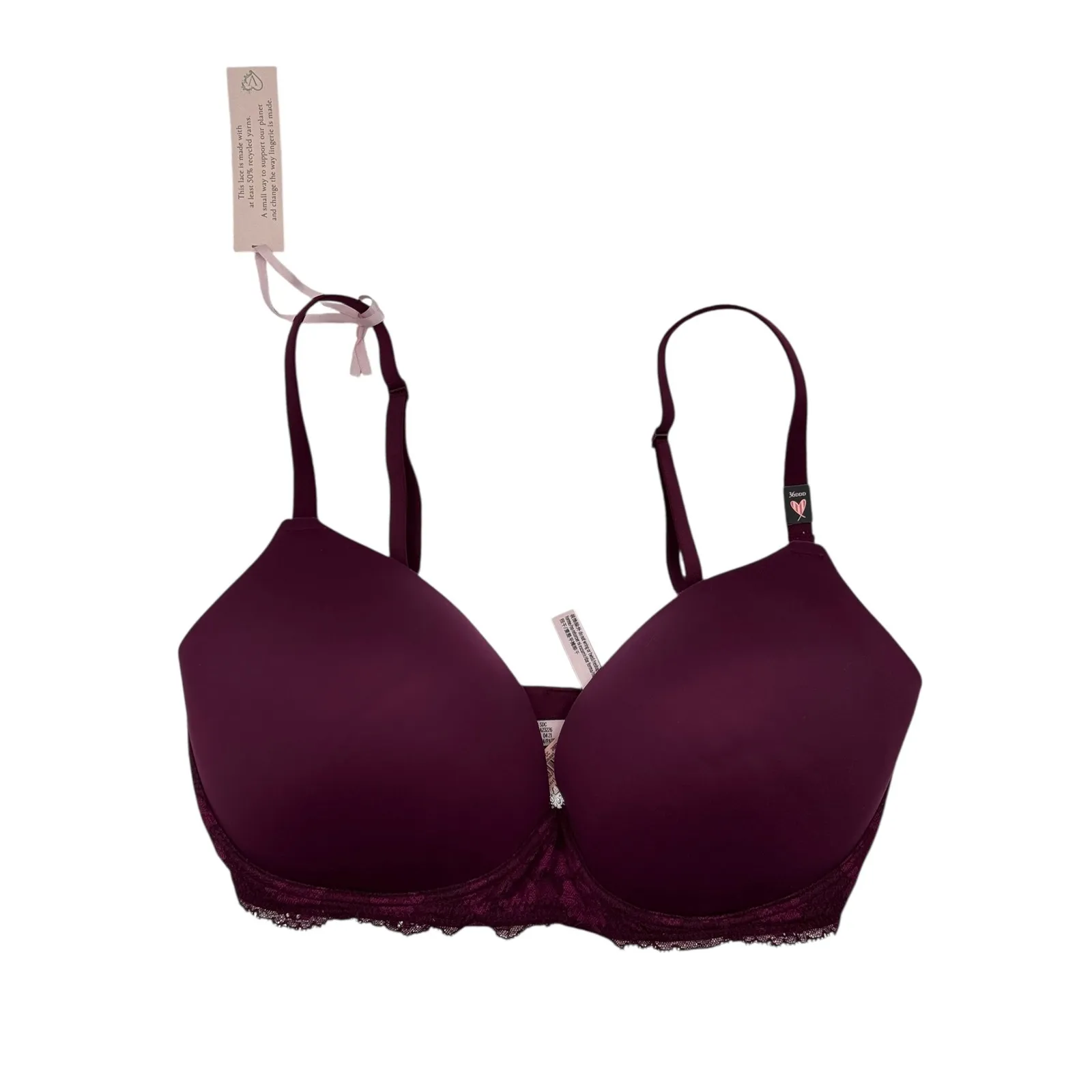Victoria's Secret Body by Victoria Wireless Nursing Bra 36DDD Burgundy Lace Wing - Image 2